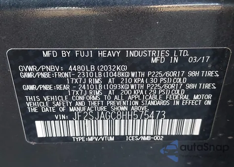 2017 Subaru Forester 2.5I Premium from USA, damaged, VIN JF2SJAGC8HH575473